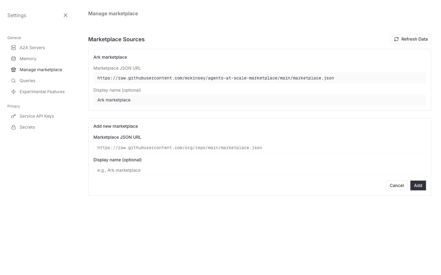 Add new marketplace form