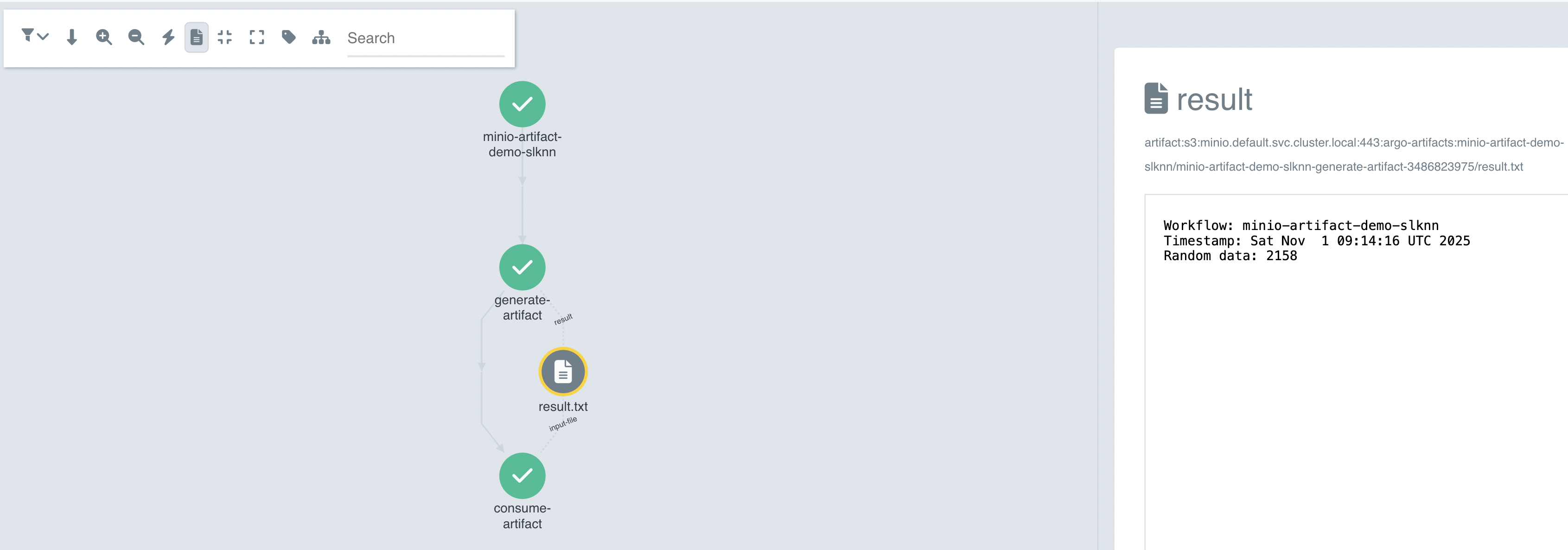 Screenshot of the argo artifacts workflow sample