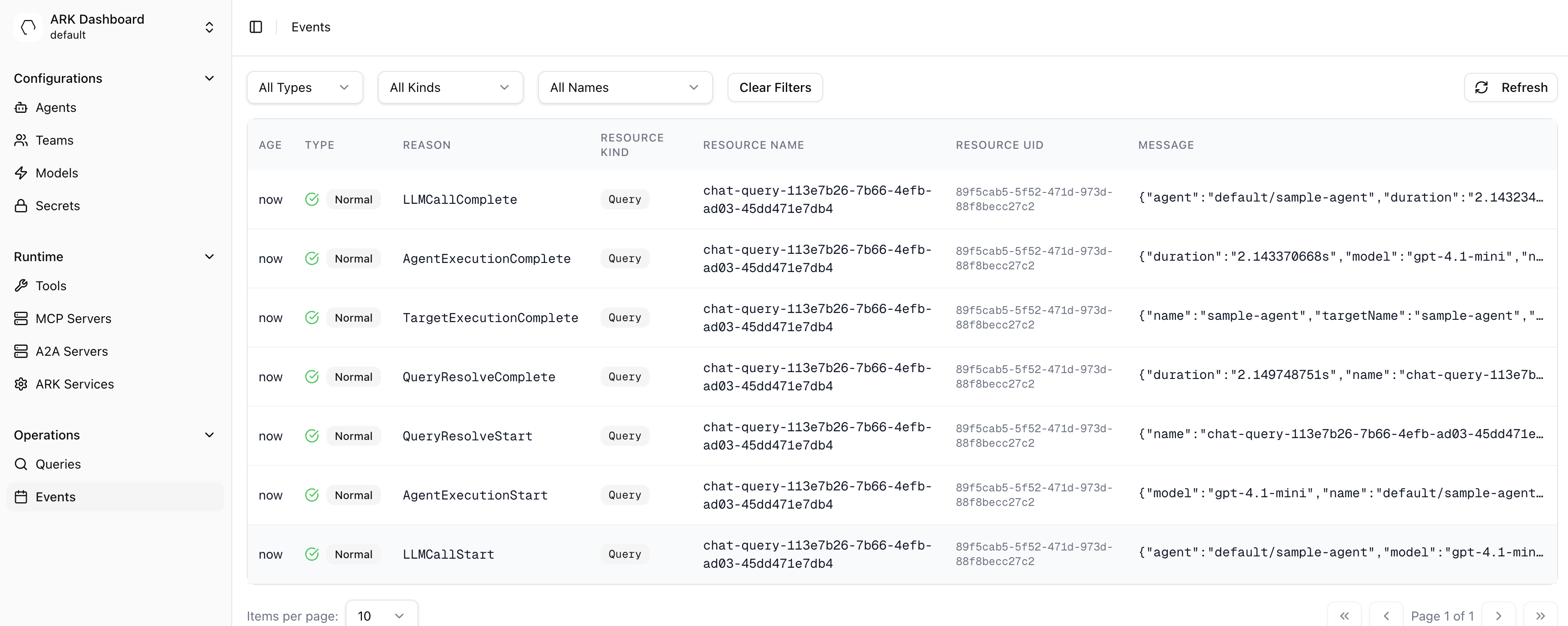 Screenshot of the Events page