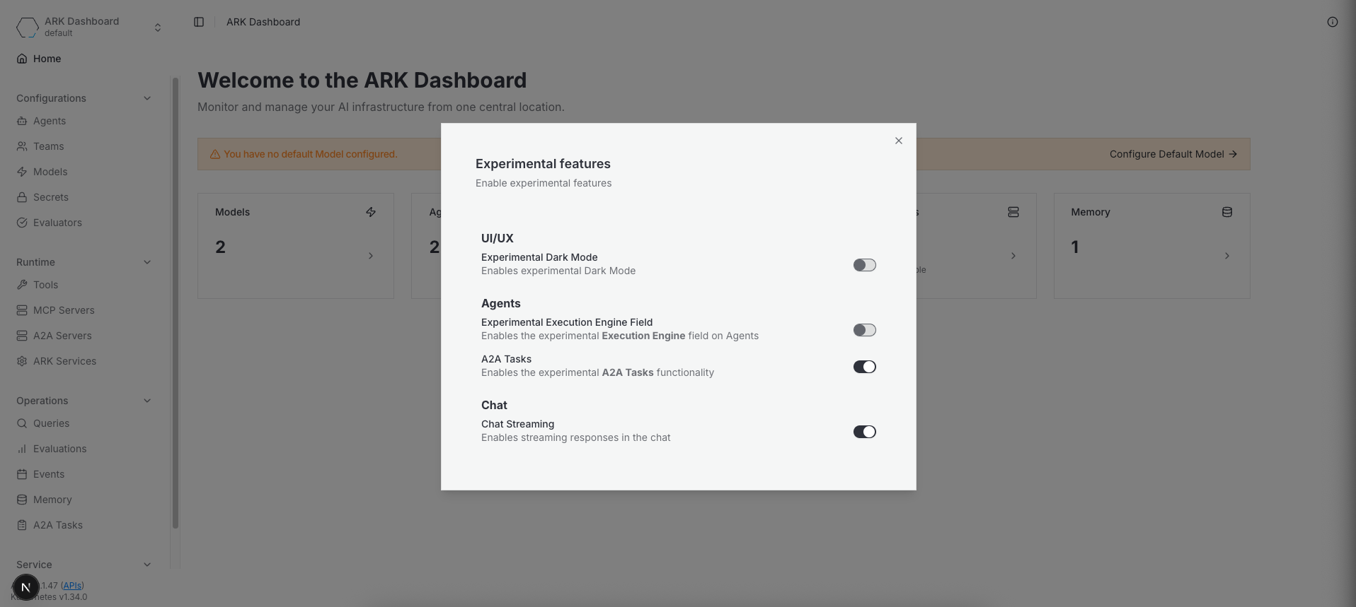 Experimental Features Dialog