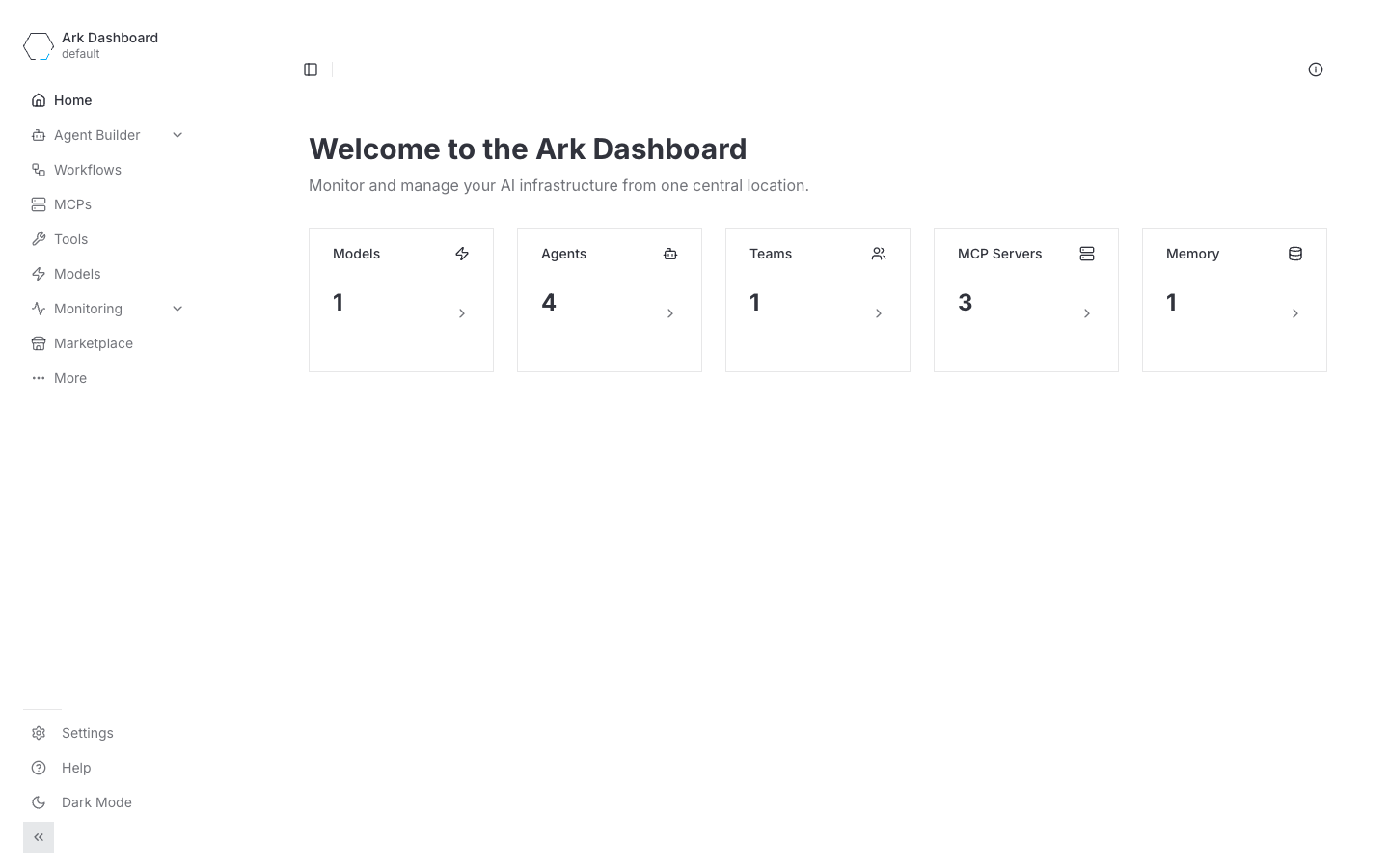 Ark Dashboard home view