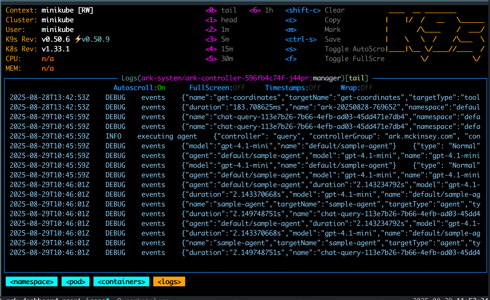 Screenshot of Logs