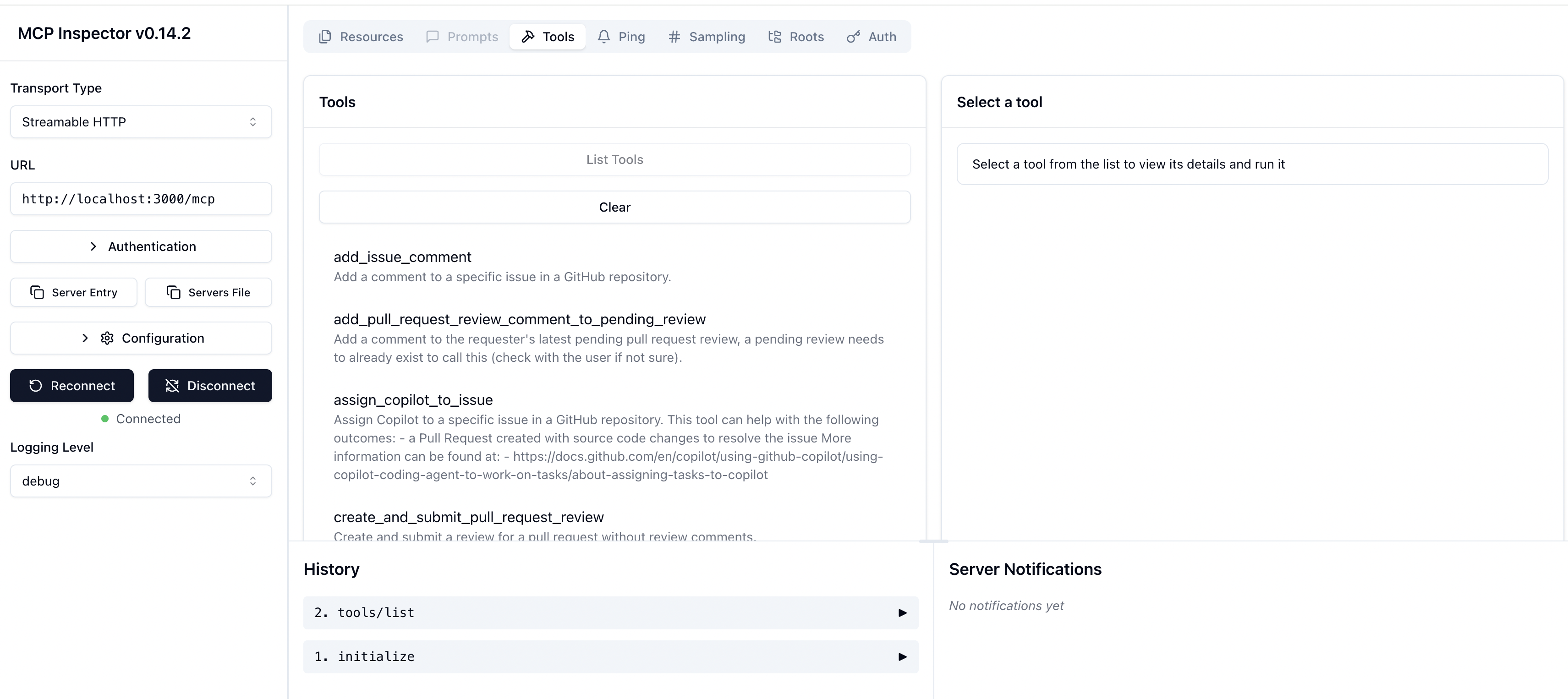 Screenshot: Show MCP tools
