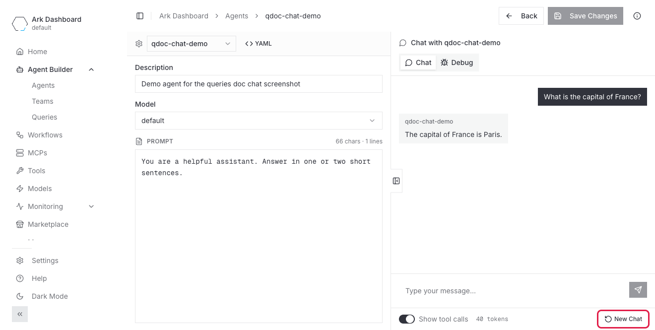 New Chat button starts a fresh conversation