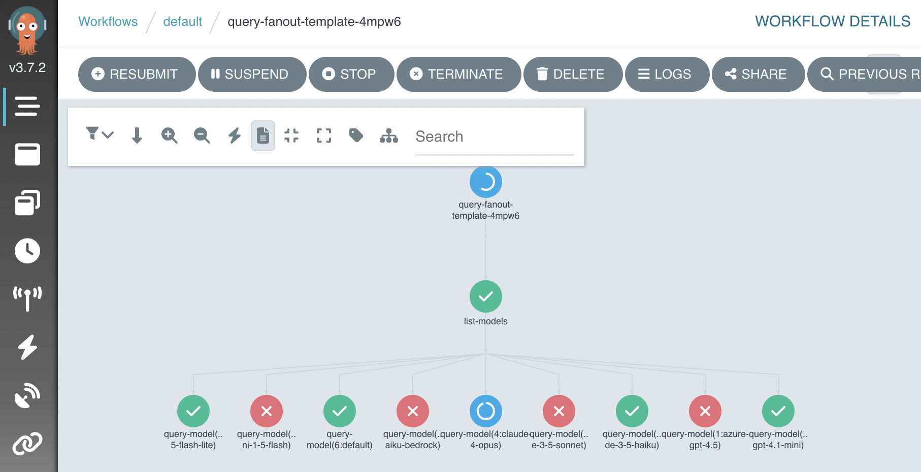 Screenshot of the fanout workflow