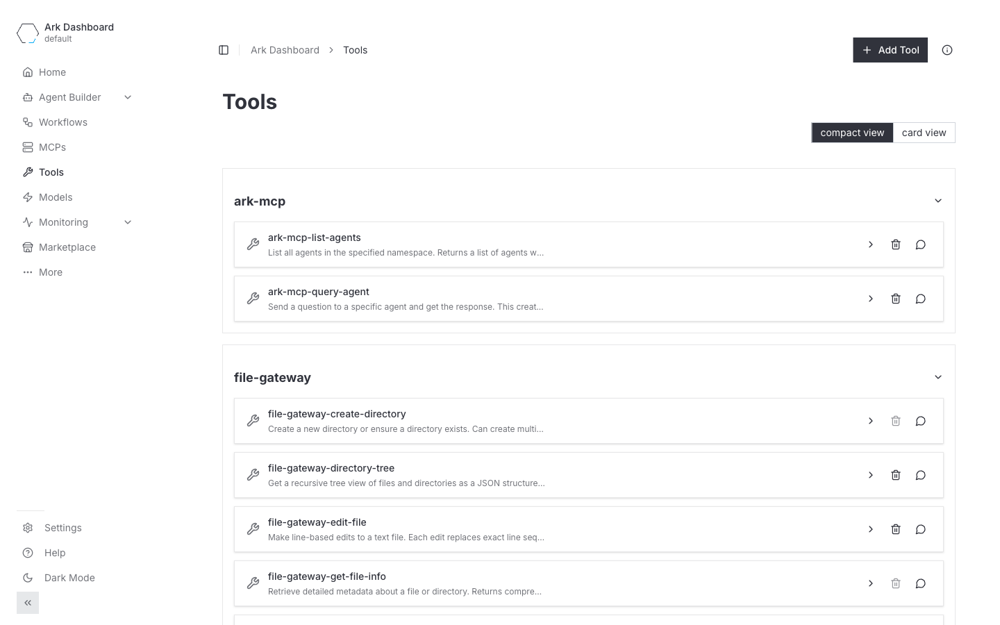 Tools page showing web-search